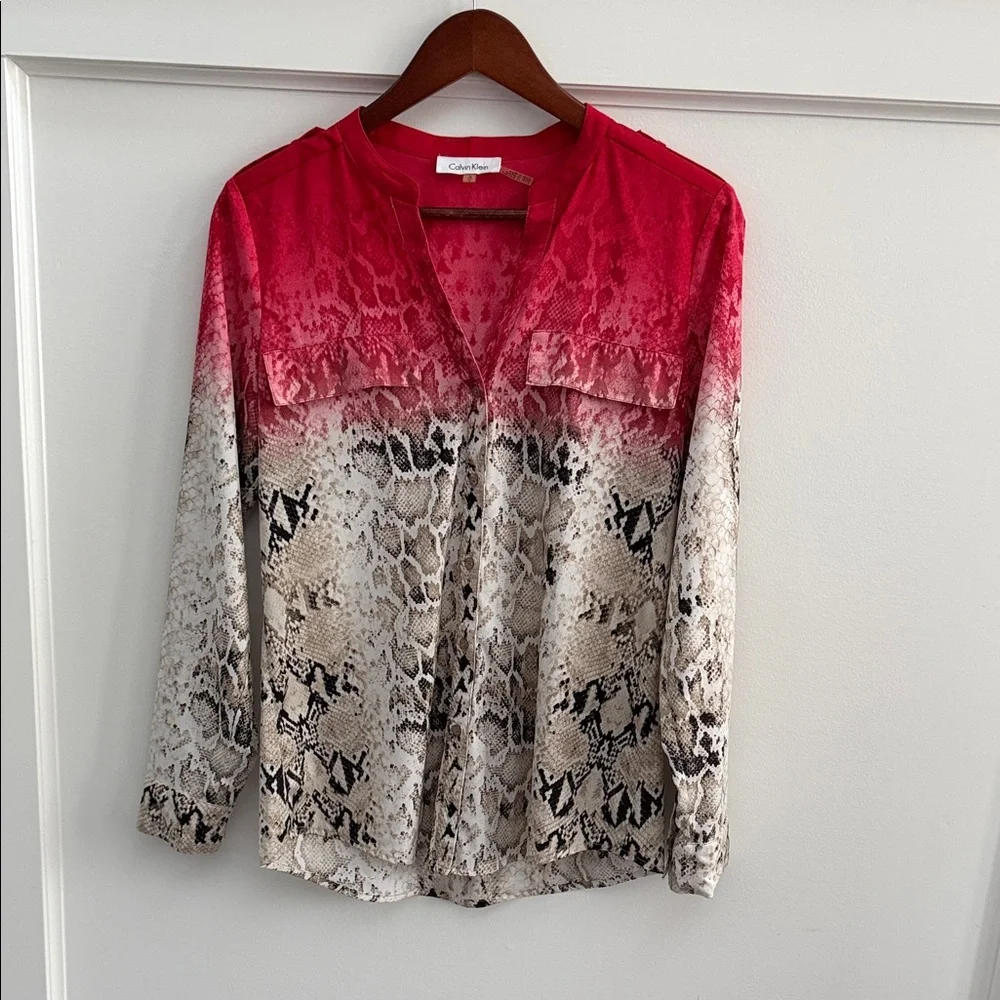 Calvin Klein Pink & Cream Ombre Snake-Print Blouse• EUC ore-owned condition - Picture 1 of 15